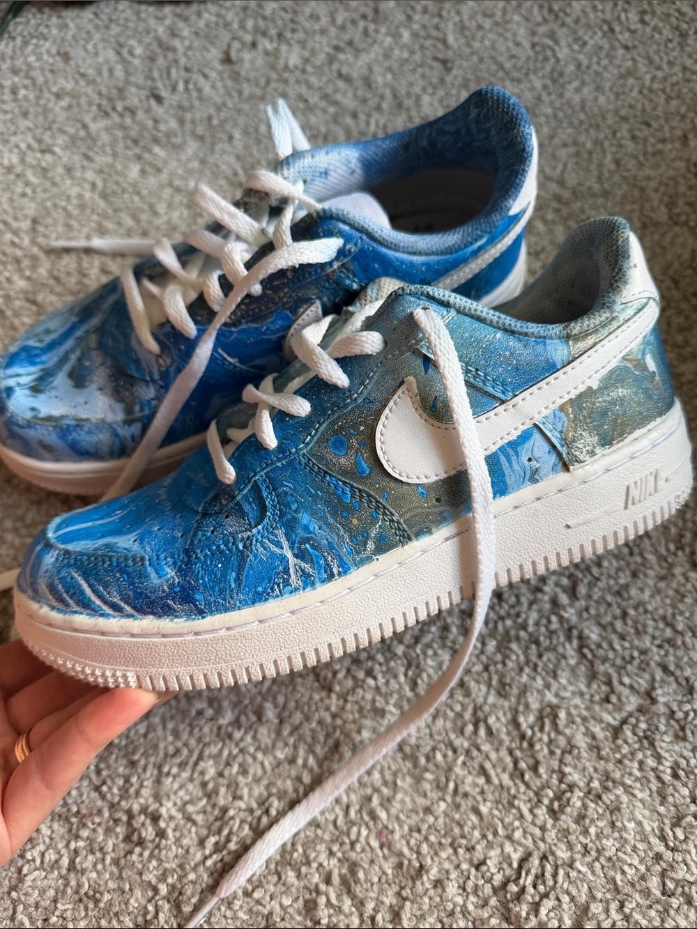 Nike Air Force 1 Custom Hand-Painted Blue Sneakers